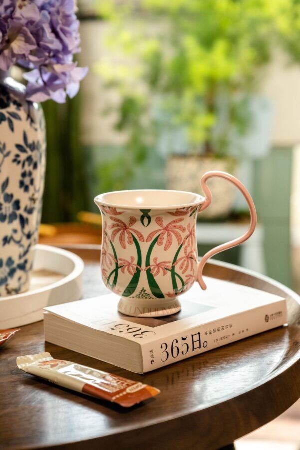 O1CN010zbcUC2ID16VaB7f8__2217759649251-0-cib Retro-Style Phalaenopsis Orchid Pattern Tall Stemmed Mug Floral High-Handled Ceramic Cup Couple's Set Coffee Mug