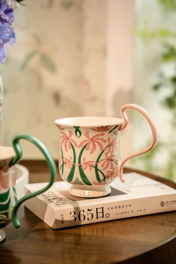 O1CN012O5nHm2ID16VBSqCS__2217759649251-0-cib Retro-Style Phalaenopsis Orchid Pattern Tall Stemmed Mug Floral High-Handled Ceramic Cup Couple's Set Coffee Mug