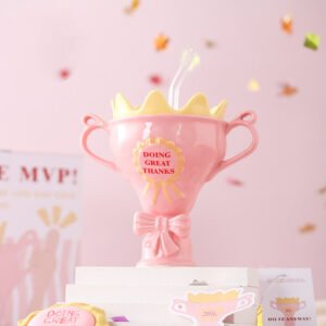 Pink Mug: Stylish Niche Ceramic Cup for Women High-Quality Gift with Straw