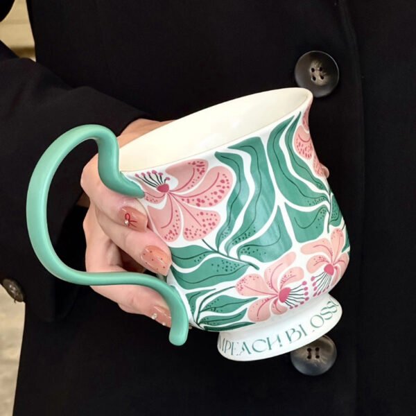 O1CN016UOsbr2ID1659Rzq3__2217759649251-0-cib Retro-Style Phalaenopsis Orchid Pattern Tall Stemmed Mug Floral High-Handled Ceramic Cup Couple's Set Coffee Mug