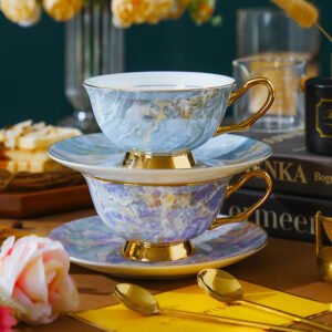Dreamy Blue European-Style Bone China Coffee Cup and Saucer Set English Afternoon Tea Set High-End, Exquisite, Premium Quality