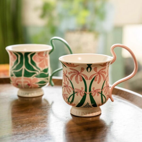 O1CN01EQpuvc2ID16VZl8Kz__2217759649251-0-cib Retro-Style Phalaenopsis Orchid Pattern Tall Stemmed Mug Floral High-Handled Ceramic Cup Couple's Set Coffee Mug