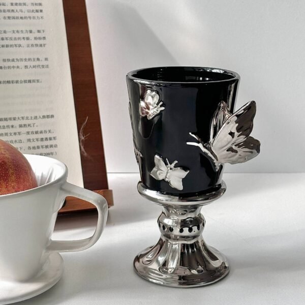 230ml Ceramic Winged Goblet Butterfly-Adorned High-Temperature Mug Coffee & Tea Gift Set