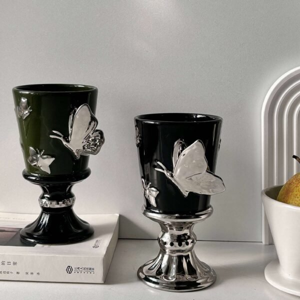 230ml Ceramic Winged Goblet Butterfly-Adorned High-Temperature Mug Coffee & Tea Gift Set