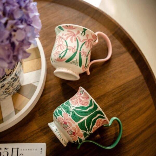 O1CN01OnnuPx2ID16ULkbc5__2217759649251-0-cib Retro-Style Phalaenopsis Orchid Pattern Tall Stemmed Mug Floral High-Handled Ceramic Cup Couple's Set Coffee Mug