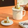 Cartoon Cup Lid Ceramic Cover Couple's Cute Mug Lid Universal Dustproof Round Cup Cover