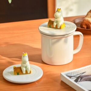 Cartoon Cup Lid Ceramic Cover Couple's Cute Mug Lid Universal Dustproof Round Cup Cover