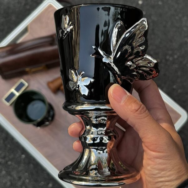 230ml Ceramic Winged Goblet Butterfly-Adorned High-Temperature Mug Coffee & Tea Gift Set