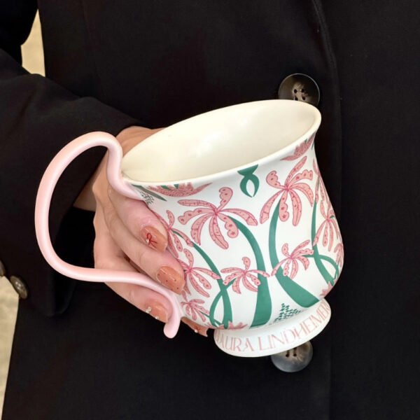 O1CN01g8D7i52ID1663vfKb__2217759649251-0-cib Retro-Style Phalaenopsis Orchid Pattern Tall Stemmed Mug Floral High-Handled Ceramic Cup Couple's Set Coffee Mug