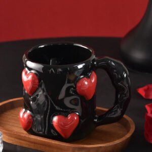 Instagram-worthy sophisticated black heart-shaped ceramic mugs Home use couple's matching set Ceramic coffee mugs Perfect as a thoughtful gift