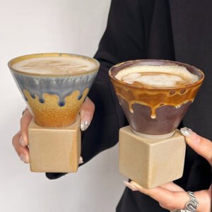 Vintage-inspired rustic ceramic coffee mug Creative retro American latte cup Niche design premium-feel mug