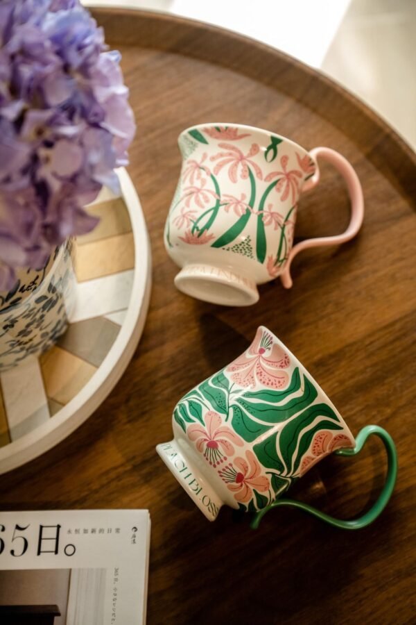 O1CN01sALhDV2ID16TvoBxv__2217759649251-0-cib Retro-Style Phalaenopsis Orchid Pattern Tall Stemmed Mug Floral High-Handled Ceramic Cup Couple's Set Coffee Mug