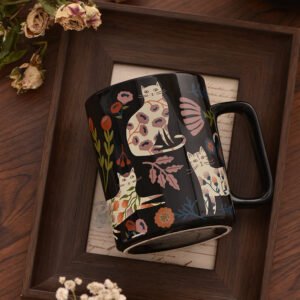 Whimsical Cat Shadow Ceramic Mugs Couple's Set Adorable Cat-Printed Mugs Stylish Large-Capacity Cups Coffee Mugs